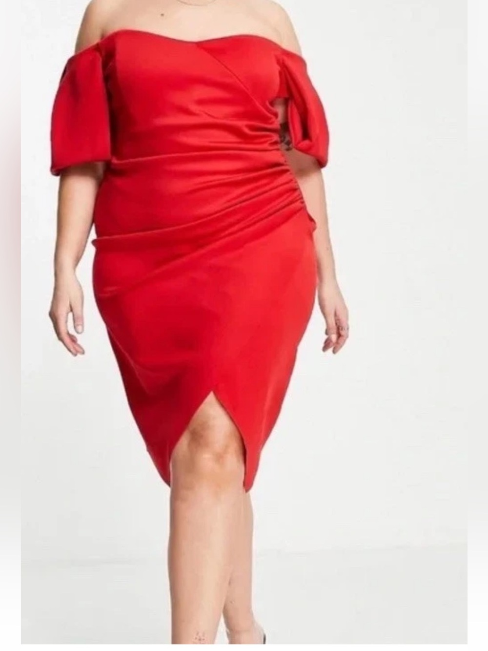 ASOS Curve Red Off the Shoulder Mini Dress Sweetheart Ruched Plus Dress 24